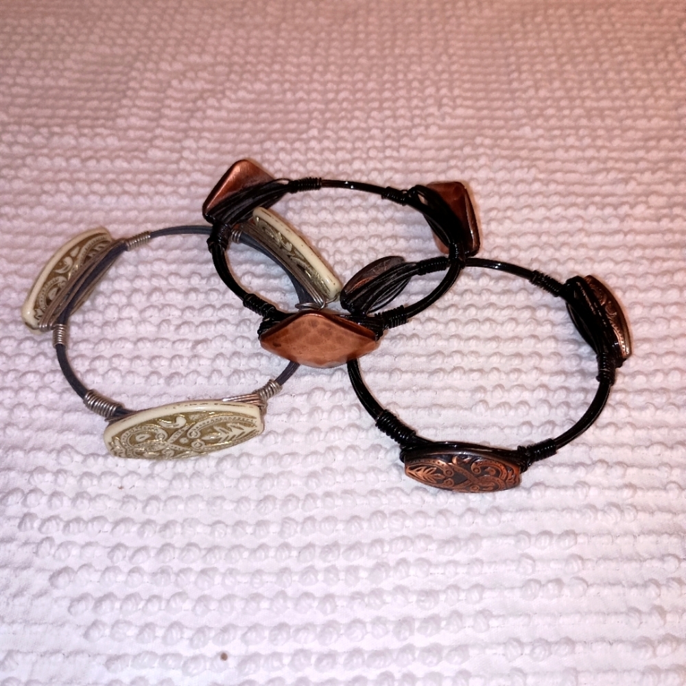 Set of Three  Wire Wrapped Metal Bracelets